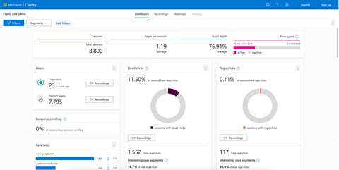 Screenshot of Microsoft Clarity.