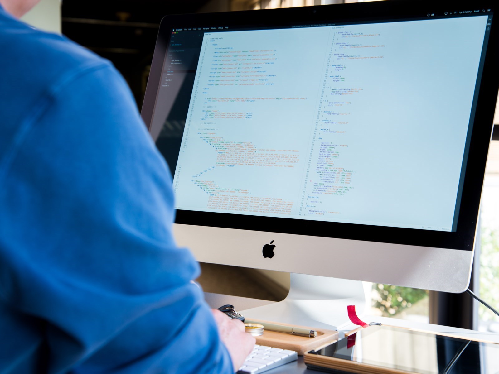 Writing code on a computer